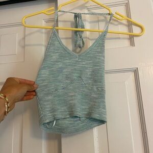 L.A. Hearts Ribbed Knit Halter Crop Top XS Blue